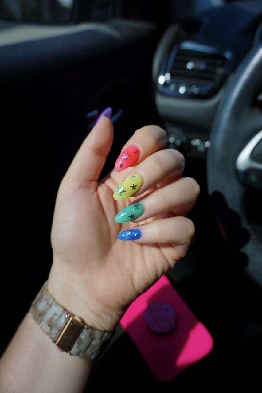 Jelly Neon Star Nails | August Nails | Back to School Nails | Nails Inspiration Summer 2023 | Summer Nails | Summer Nails 2023