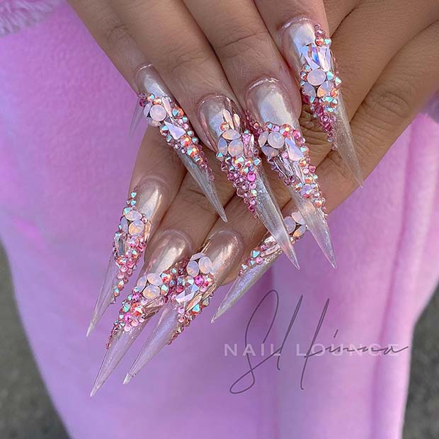 Glitzy Rhinestone Pointy Nails