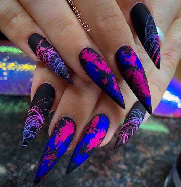 Stylish Black, Blue and Purple Nail Art