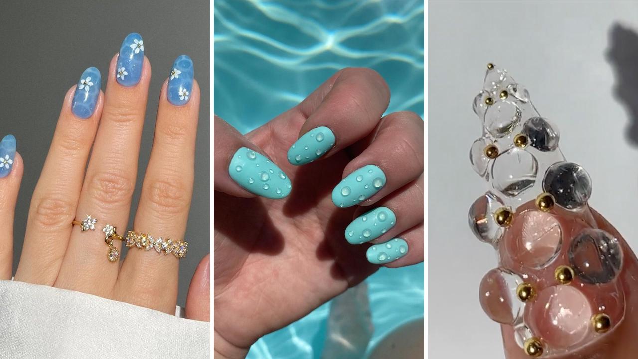 Three side by side images of water nails