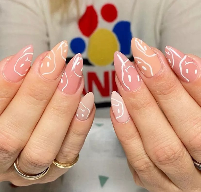 Wonky smiley natural nail designs