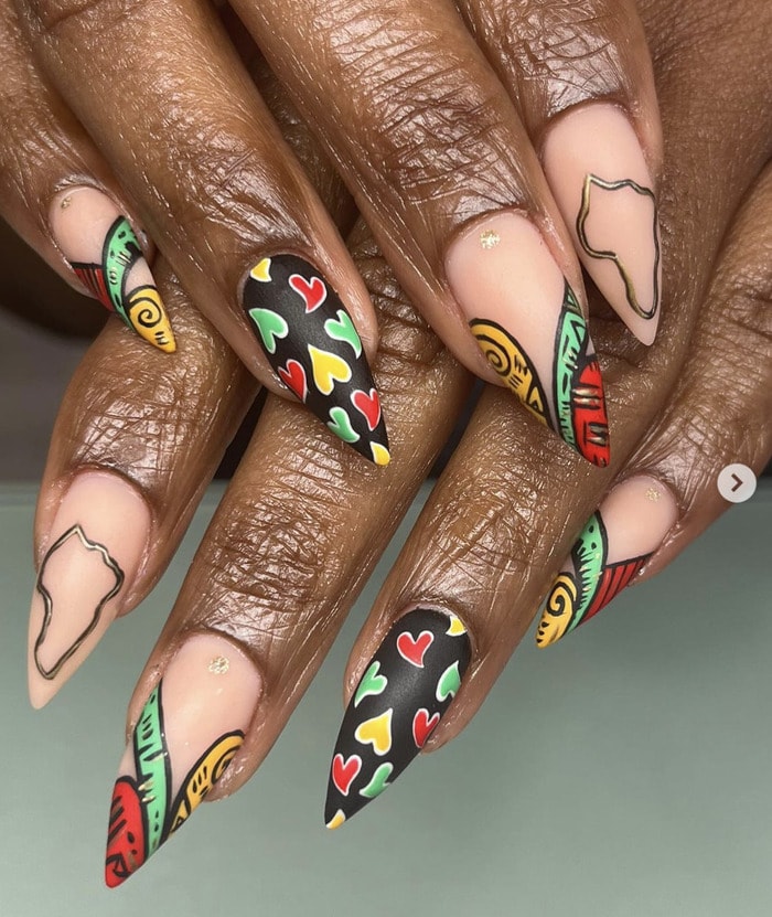 Juneteenth Nail Designs - mismatched juneteenth nails