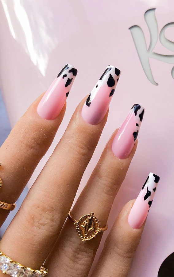 animal print nails 2020, cow nails, nail designs 2020, coffin nails, acrylic nails, cow print nails