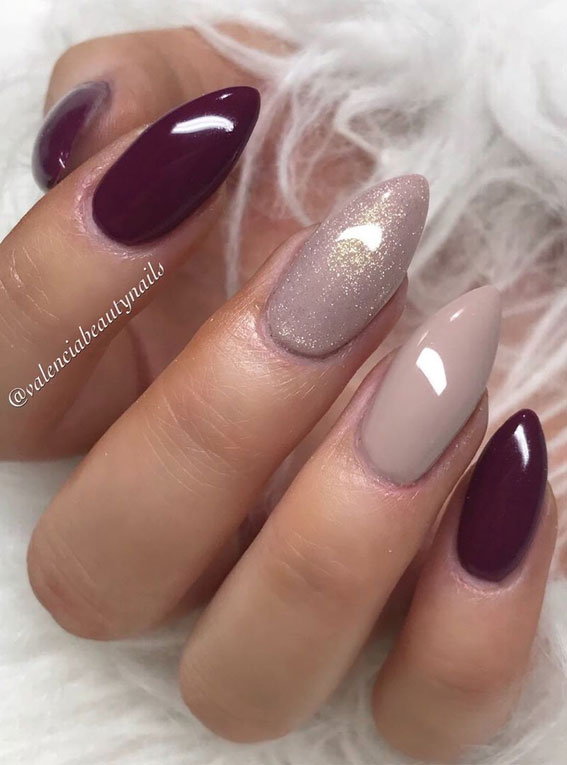 burgundy and rose nails, fall nail colours, fall manicure, fall nail polish, burgundy nails, creative nails, burgundy and gold nails, nail art, autumn nails, fall nails