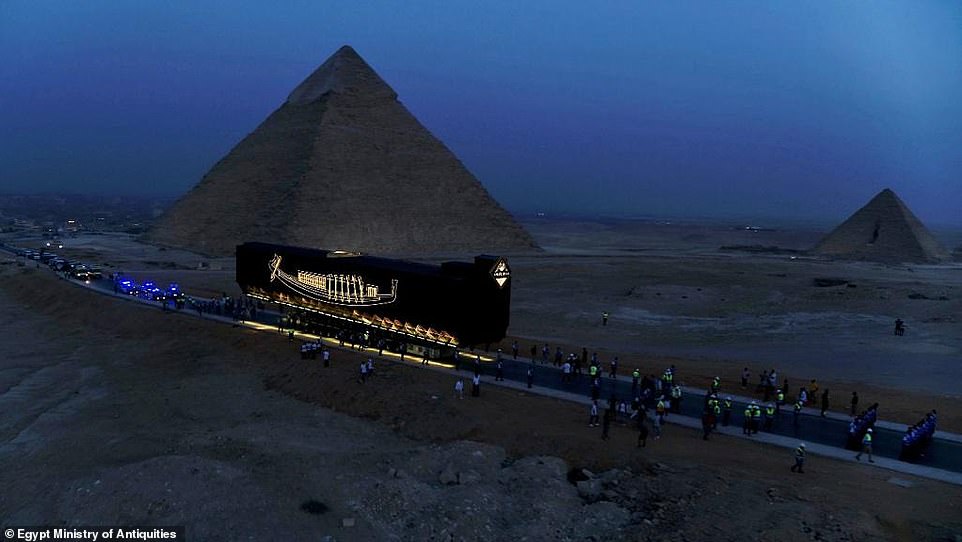 Egypt has transported the Pharaoh Khufu's intact solar boat dating back some 4,600 years to the country's soon to be unveiled grand museum, the antiquities ministry said on Saturday