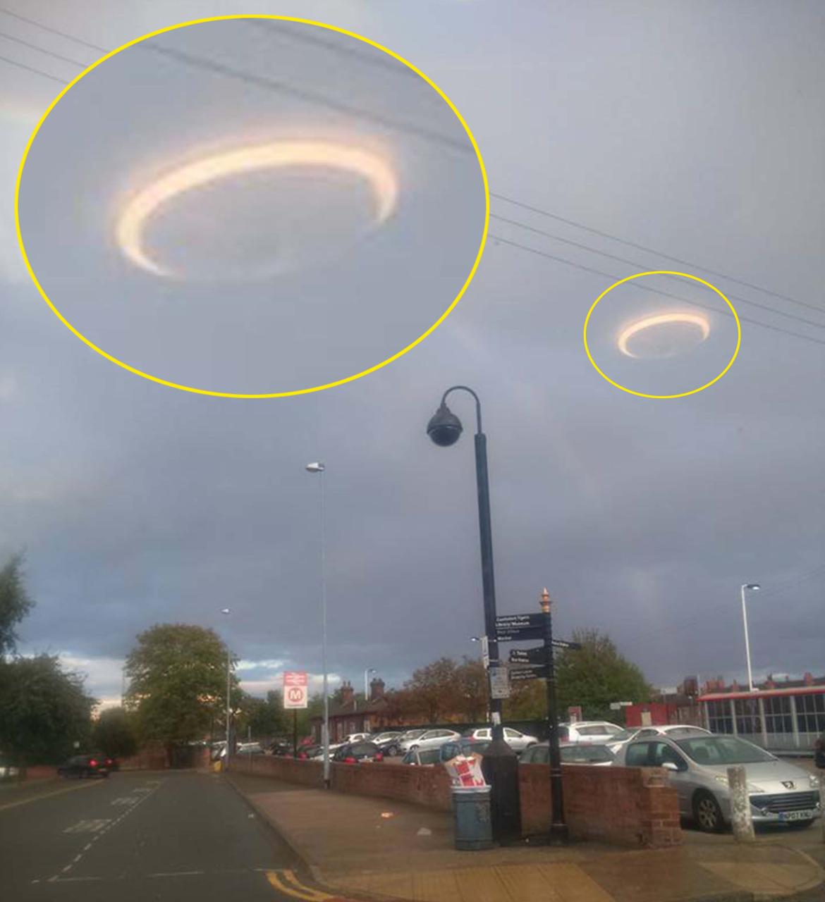  Glowing 'discs' hover in the sky above train station in pH๏τo taken by drinker Terry Fox on Monday