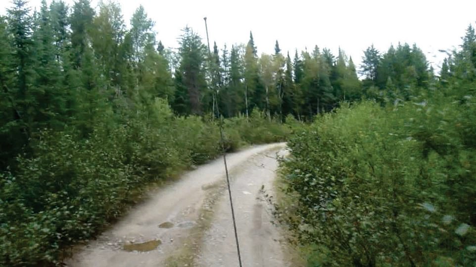 The witness described 'an indigo plasma that covered most of the craft,' which was bone-shaped or barbell-shaped and extended about 170-feet long, 60-feet wide and 20-feet tall, as it flew slowly just over the tree-line above this old logging road. 'The craft rotated slowly around its center while emitting an electrical-spark-like shower, always opposite of the direction of travel,' the defense contractor stated, 'but without a specific origin point.' The witness said he first attempted to film the UFO with two devices that he had on him, a Motorola cellphone and a Sony HD camera. But both devices behaved has if they were caught in 'a boot sequence,' failing to stay on while the craft was nearby, about 400 feet, leaving the witness to view the UFO more closely through the scope of his rifle.