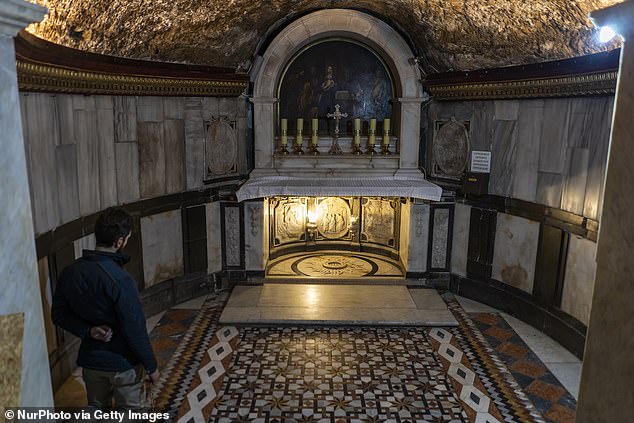 A stone used for foot cleansing and wall carvings themed around the Biblical figure were also uncovered that convinced Gibson the cave was used by John the Baptist. The entrance has since been made a shrine