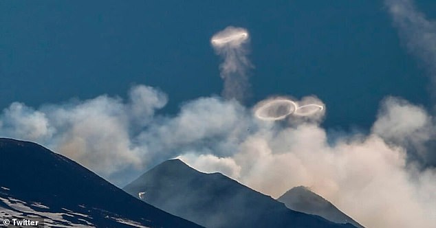 The meteorologist also mentioned that circular shape that was spotted in the sky may also have been produced by volcanic activity (seen here)