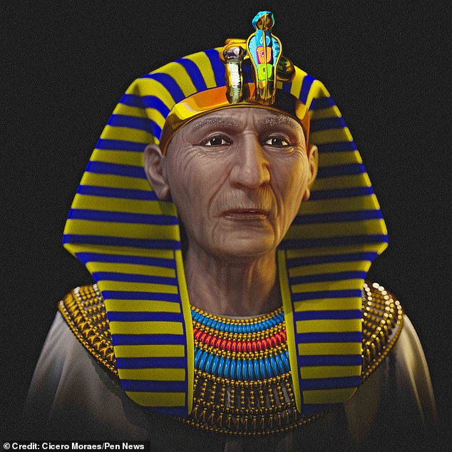 The life-like image revealed a frail, elderly man with a weathered face - and some features were similar to the giant statues of Ramesses that still stand in Egypt