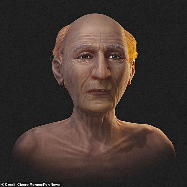 Scientists used a 3D model of the king's mummified face, layering it with soft tissue and skin to recreate his look at the time of his death, around 90 years old