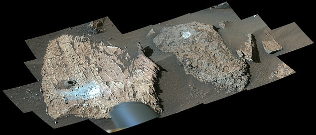 The rover took a core sample of the rock (where the dark hole on the left is located) to investigate