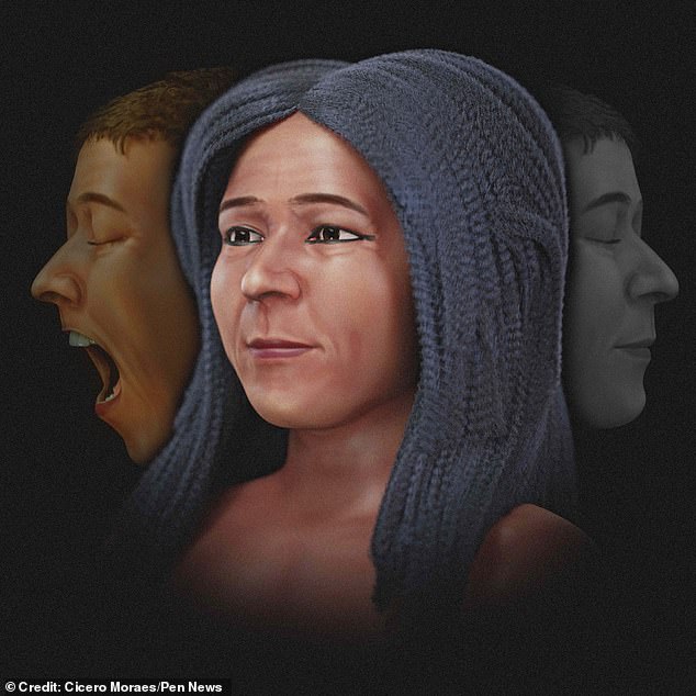 Mr Moraes created various versions of the face. One is objective, with eyes closed, and in greyscale to avoid making judgements about skin tone or eye colour (right). Another is more subjective, showing the woman as she might have appeared in life, in colour, wearing the wig she was buried in (centre). And a third captures her scream, revealing how she might have looked when she was first interred (left)