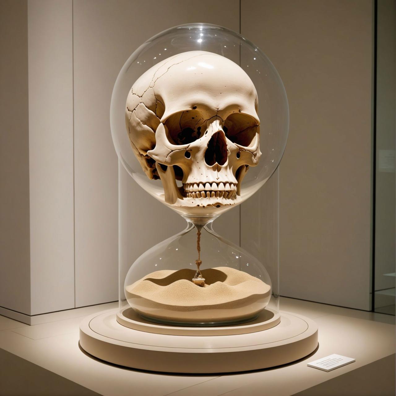 There is a skull in a glᴀss case on display - SeaArt AI