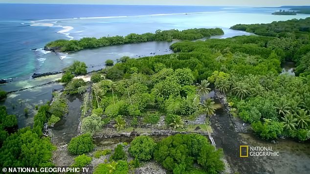 Above, an aerial view of man-man canals and islets on Nan Madol