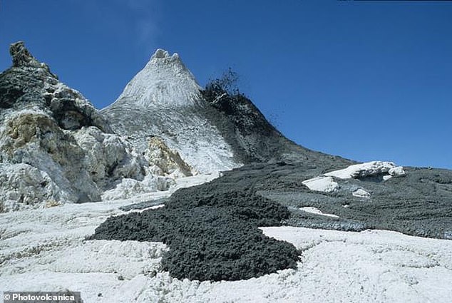 The Ol Doinyo Lengai volcano spews black or gray lava that turns white when it cools (pictured)