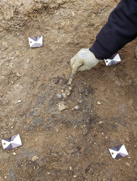 right Elements of the necklace emerging from the soil.