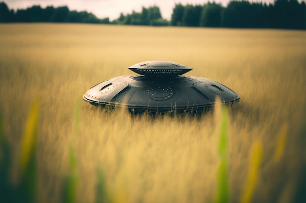 UFO landing on a field | Premium AI-generated image