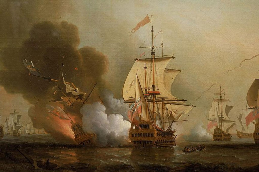 Painting of the naval action off Cartagena in 1708 where the ship San José sank off Colombia's Caribbean coast