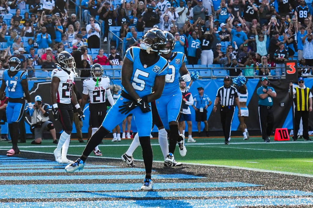 Carolina Panthers wide receiver Diontae Johnson (5) is a possible trade target. 