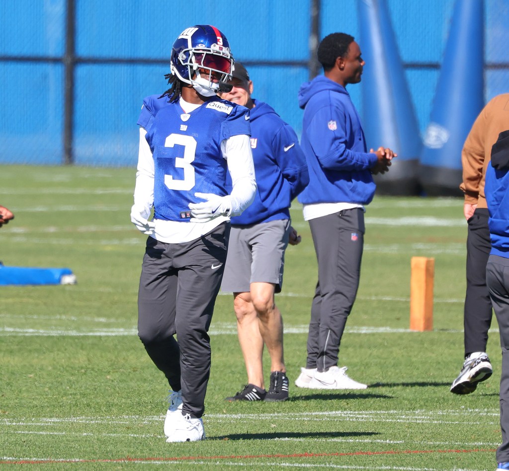 Deonte Banks looks on during Giants practice on Oct. 25, 2024. 