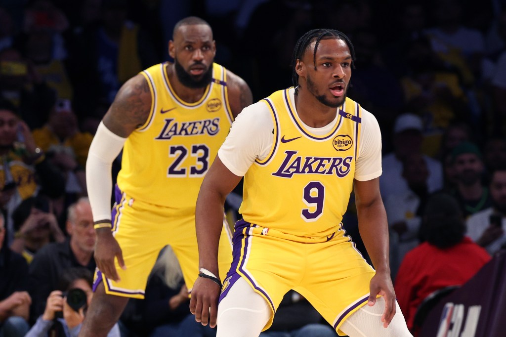 Bronny and LeBron sharing the court for the first time.