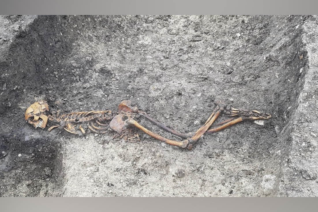 Skeleton of adult male at Wellwick Farm