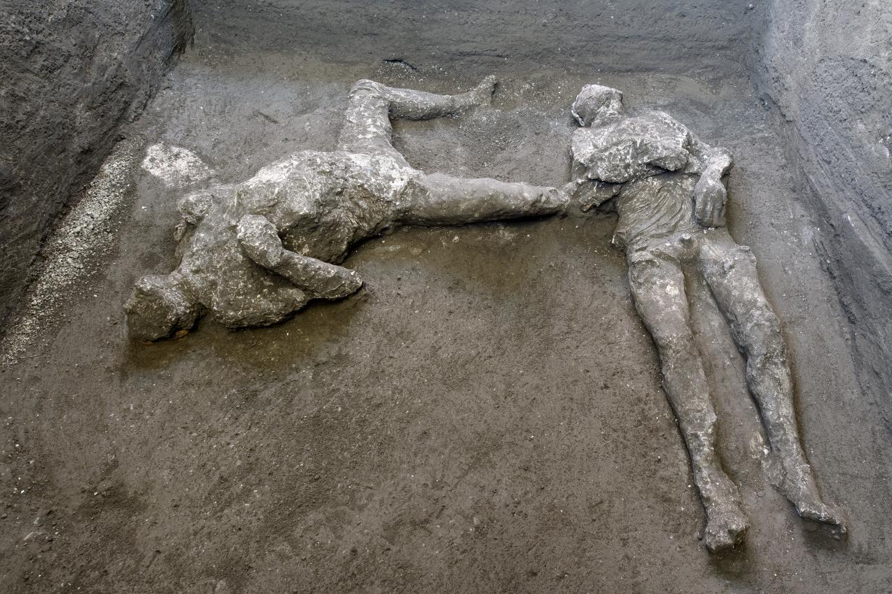 The remains of two men found in Pompeii.