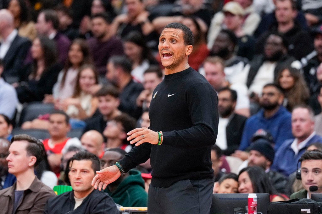 Celtics coach Joe Mazzulla looks on from the bench in October 2024.