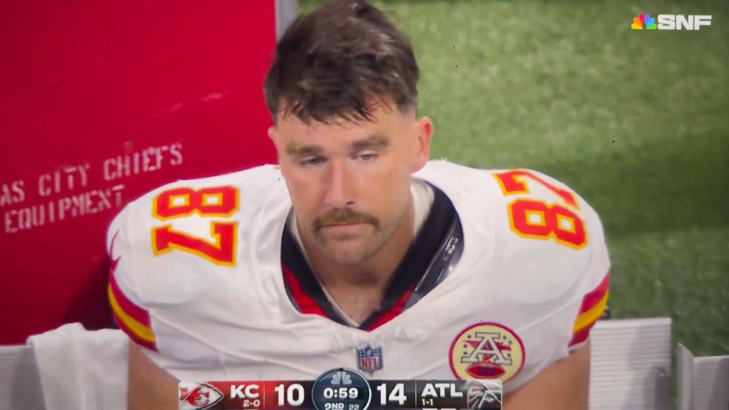 The Chiefs тιԍнт end appeared downcast on the bench in Kansas City's Week 3 win over Atlanta.