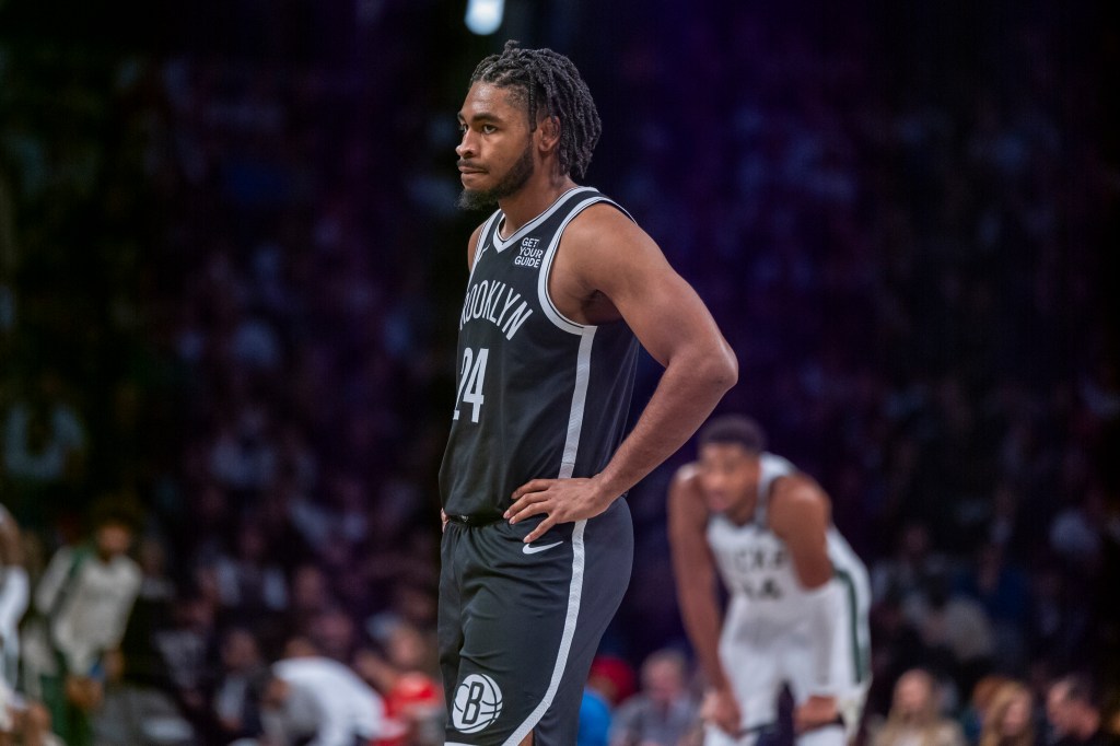 Cam Thomas looks on during the Nets' win over the Bucks on Oct. 27, 2024. 