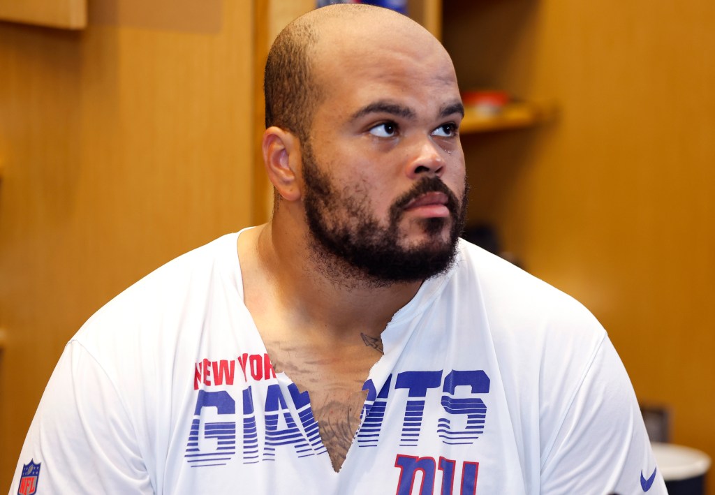  Jermaine Eluemunor answers questions from reporters during practice, Wednesday, Sept. 4, 2024.