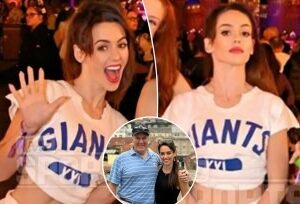 Bill Belichick’s girlfriend Jordon Hudson impersonates him in vintage Giants Halloween costume