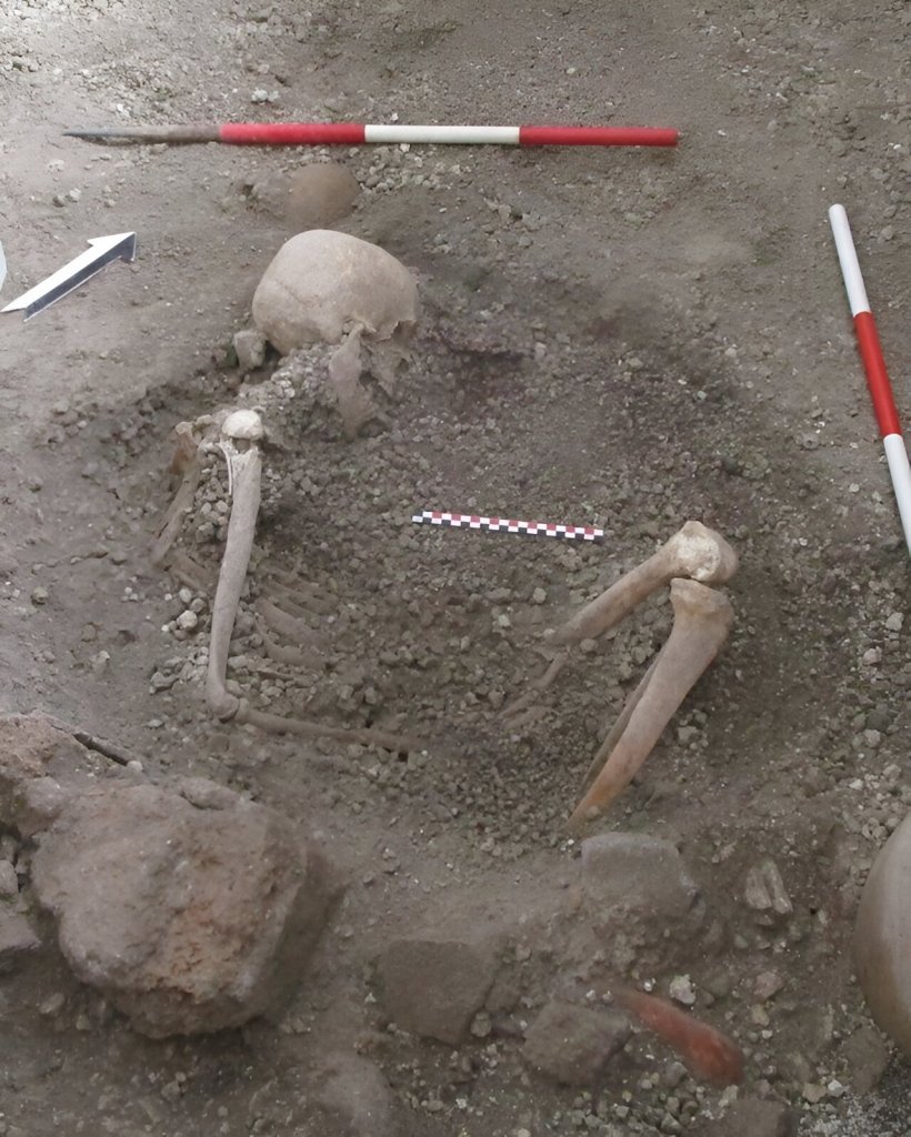 The two skeletons impress the magnitude that earthquakes had on Pompeii during the eruption.