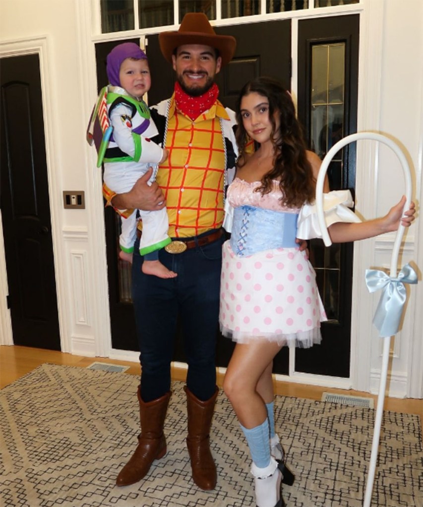 Mitch Trubisky and his wife Hillary with their son Hudson  dressed up as "Toy Story" characters for Halloween 2024. 