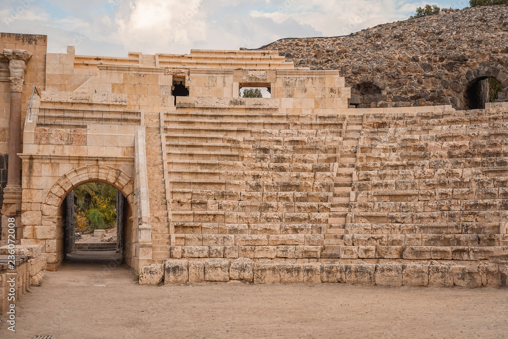 Roman theater at Beit She'an National park also Scythopolis in the Jordan Valley, Northern District, Israel. Antient amphitheatre