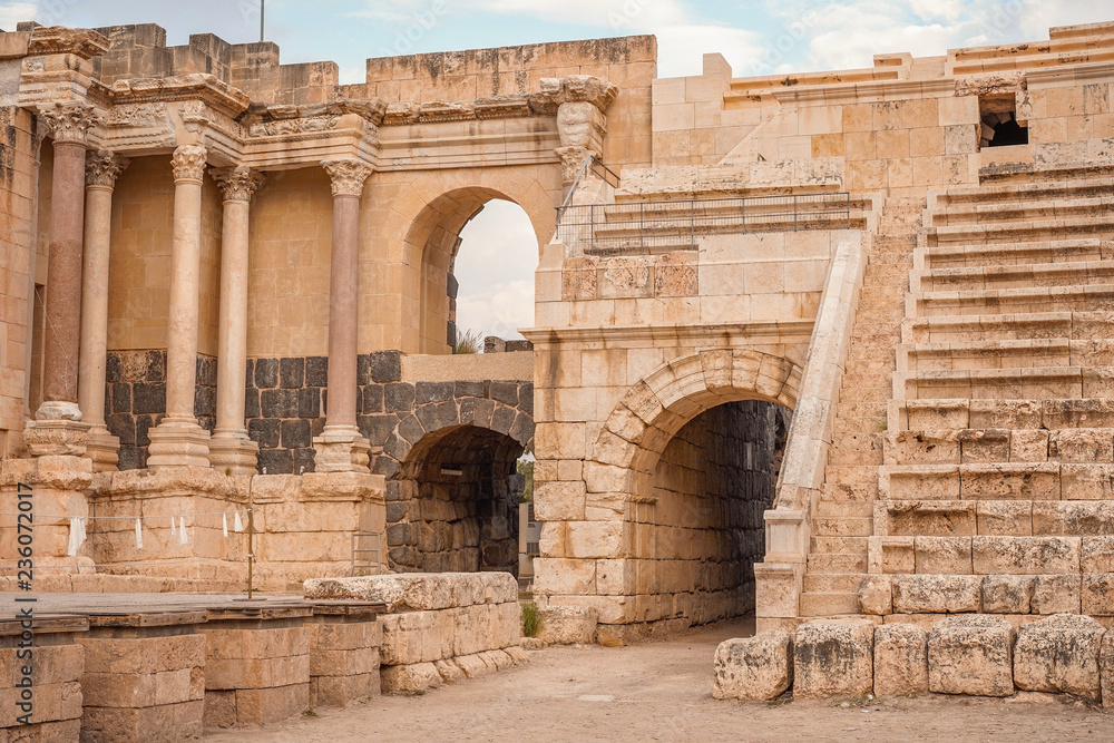 Roman theater at Beit She'an National park also Scythopolis in the Jordan Valley, Northern District, Israel. Antient amphitheatre