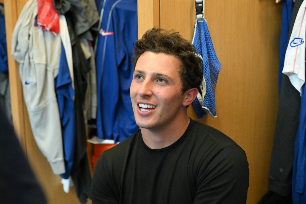 Giants quarterback Tommy DeVito speaks to the media after practice in East Rutherford, N.J.