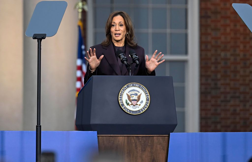 United States Vice President Kamala Harris, the 2024 Democratic Party nominee for President of the US, makes a statement conceding the election to US President-elect Donald J Trump at Howard University in Washington, DC. on Nov. 6, 2024. 