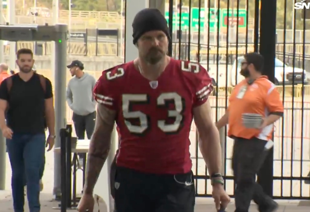 Jets punter Thomas Morstead dressed up in a Jeff Ulrbich costume for Halloween on Thursday.