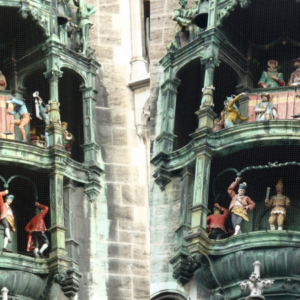 The Rathaus-Glockenspiel is a large mechanical clock located in Marienplatz Square, in the heart of Munich, Germany