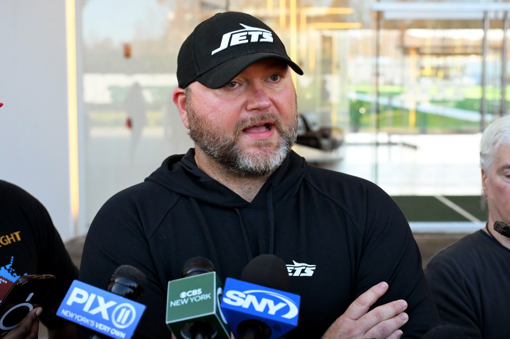 Jets general manager Joe Douglas speaks to the media on Nov. 6, 2024.