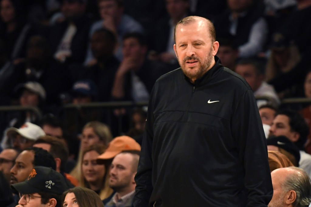 Tom Thibodeau looks on during the Knicks-Cavaliers game on Oct. 28, 2024. 