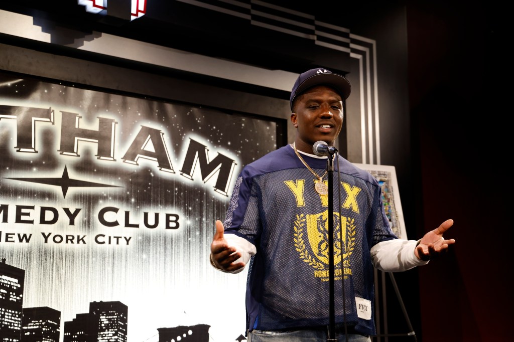 Devin Singletary speaks at the Gotham Comedy Club on Nov. 4, 2024. 