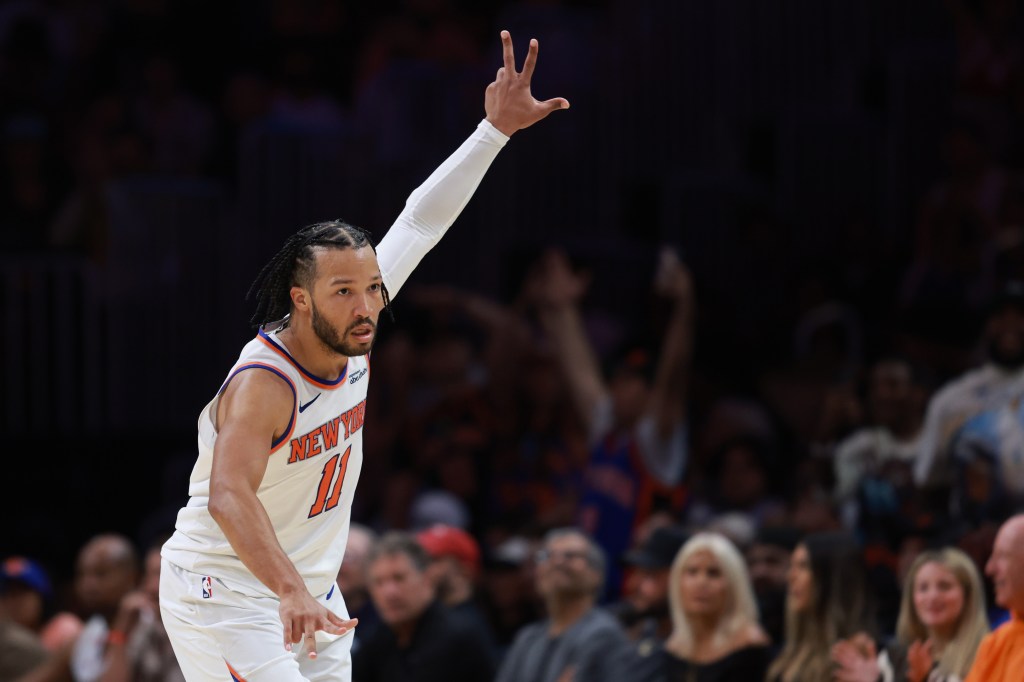 Jalen Brunson celebrates during the Knicks' win over the Heat on Oct. 30, 2024. 