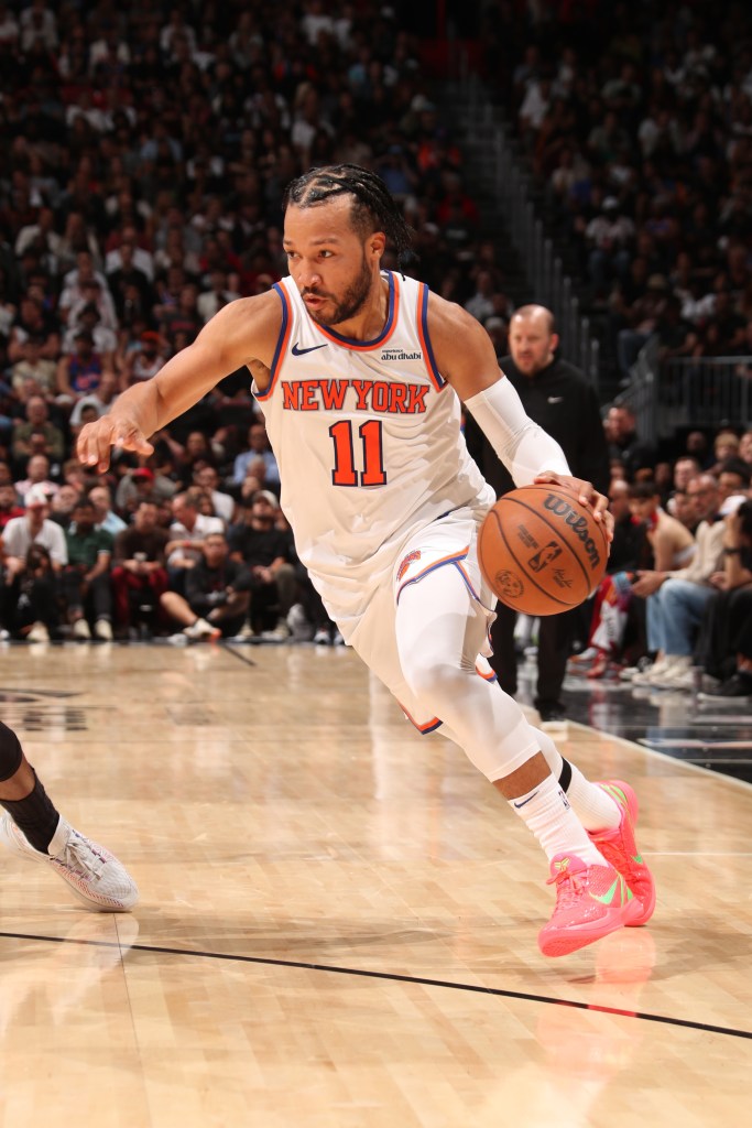 Jalen Brunson dribbles during the Knicks' win over the Heat on Oct. 30, 2024. 