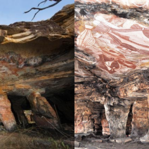 A 45,000 year old rock shelter with carved pillars. In Jawoyn Country, Northern Australia