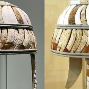 Among Mycenaean elites, a common type of helmet was the boar’s tusk helmet.