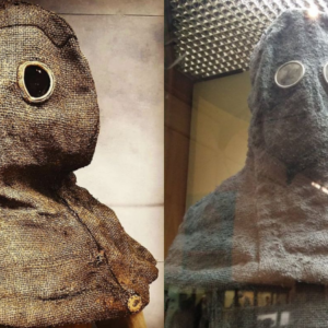 An asbestos mask worn by an Italian flamethrower soldier in World War 1.