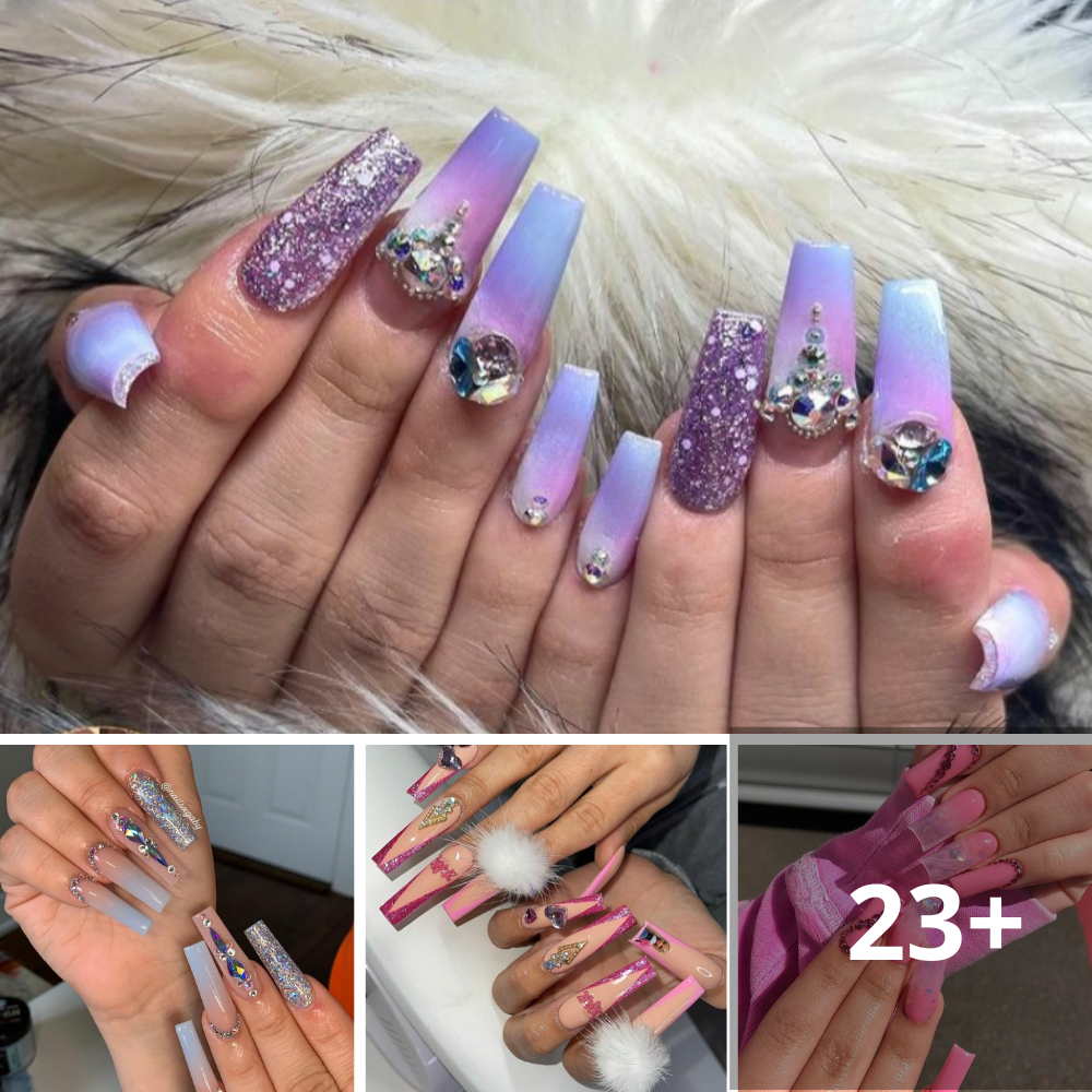 20+ Dazzling Coffin Nails With Rhinestones